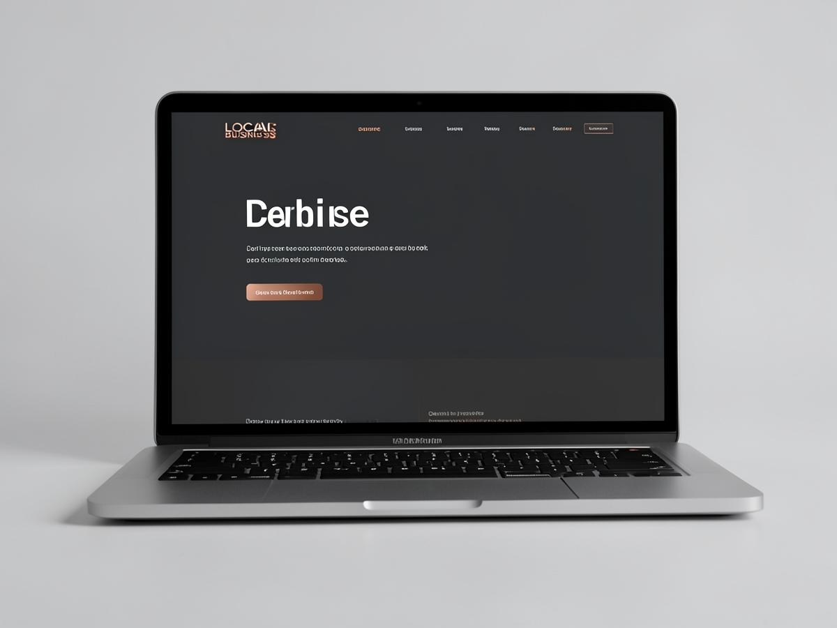 Design concept of a dark, minimal local business website shown on a laptop